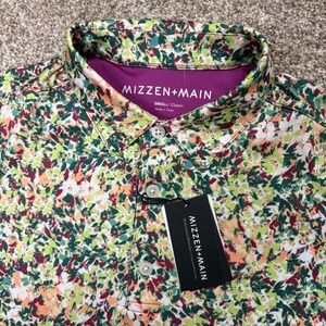 NEW Mizzen+Main Versa Polo Men Small Green Floral Performance Short Sleeve Shirt